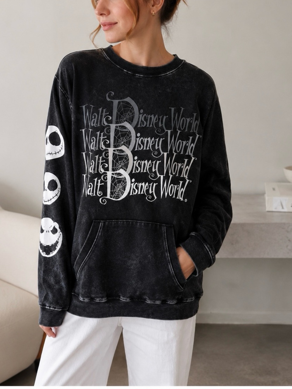 Disney Nightmare Before Christmas Acid Wash Sweatshirt Women’s S Goth